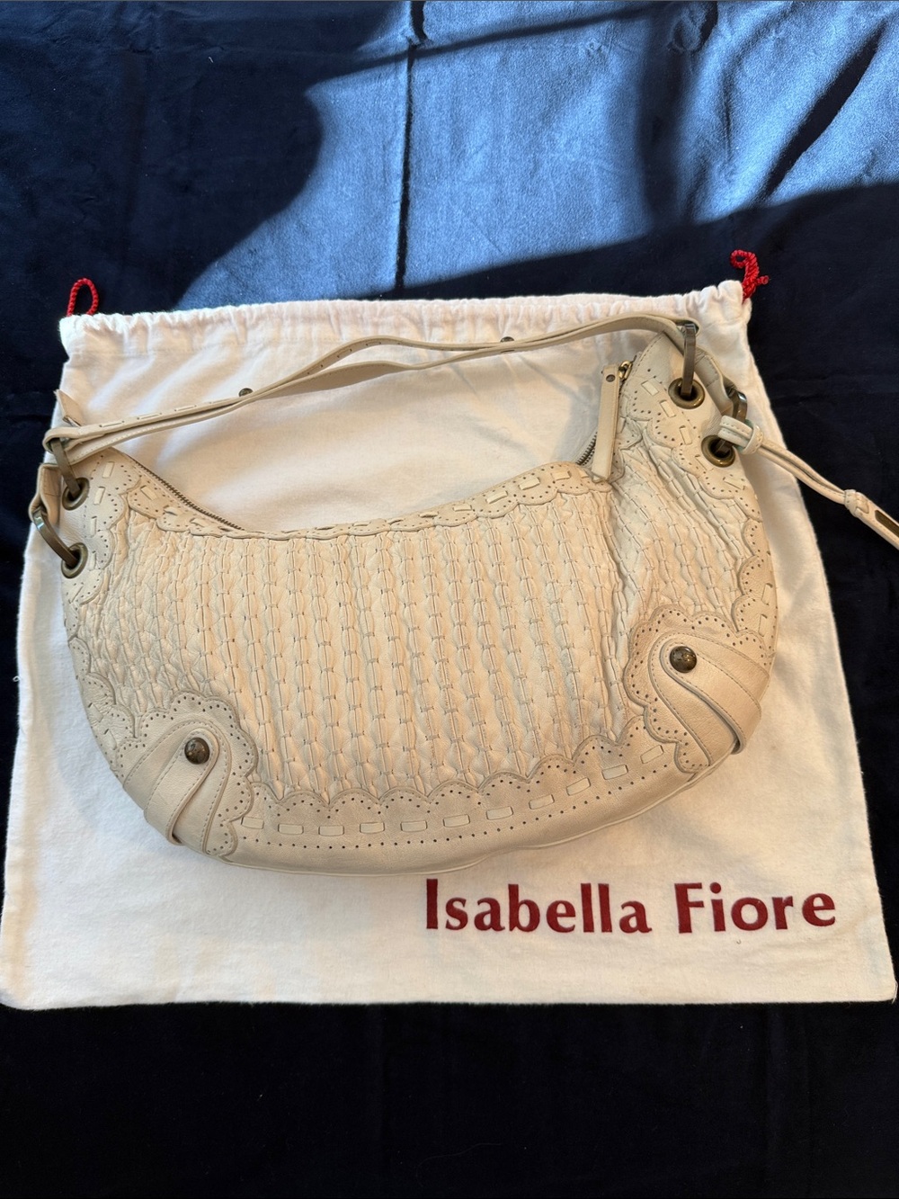 Isabella Fiore Woven Detail Cream Shoulder Bag